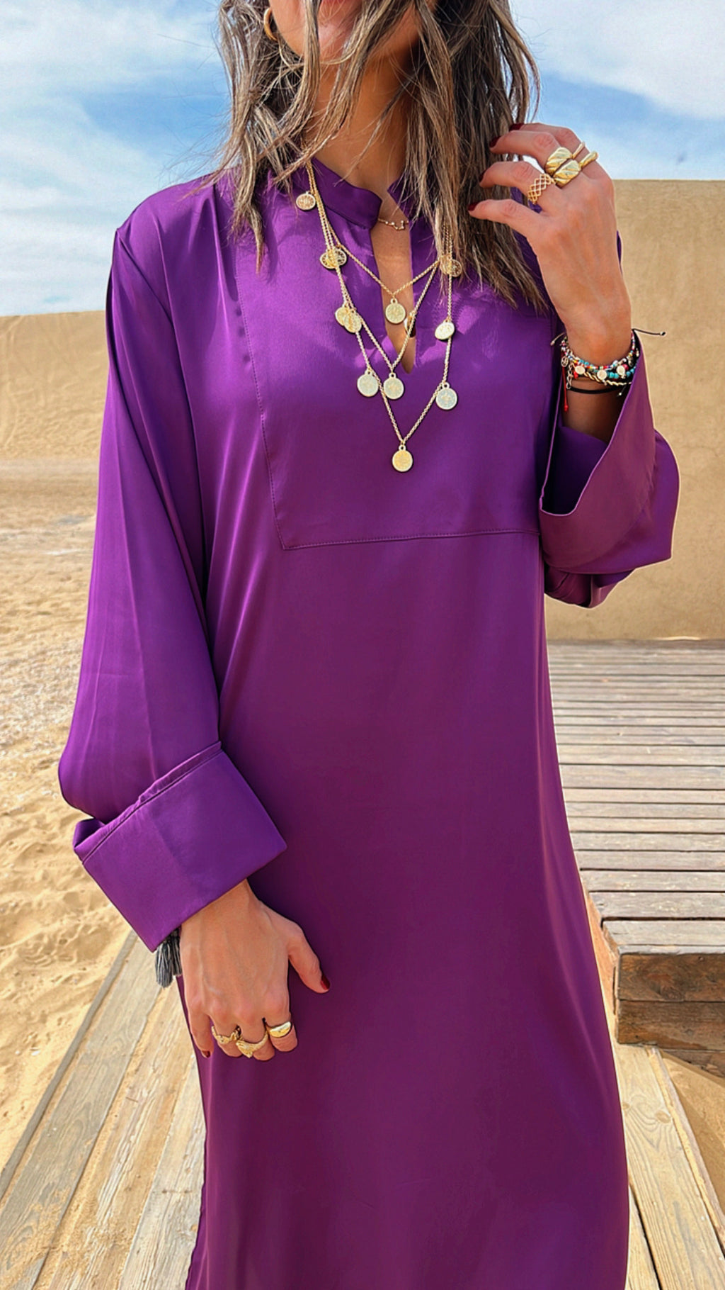 Purple V Glazed Dress