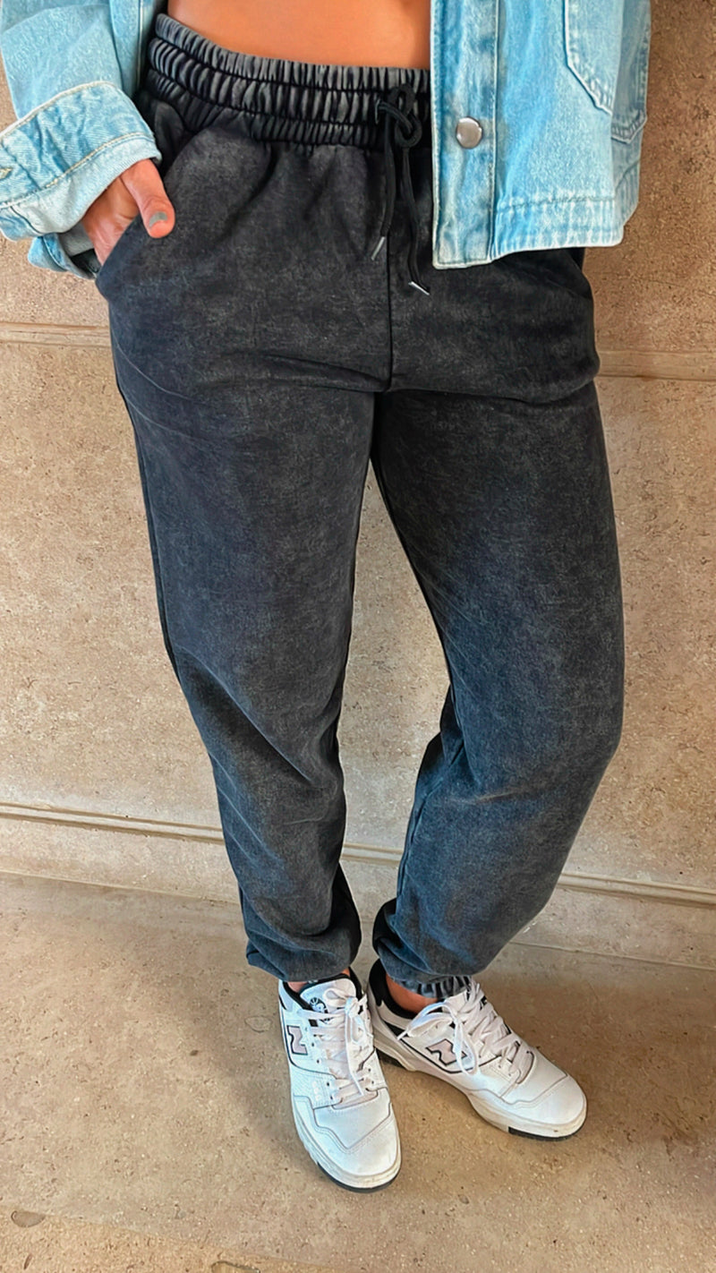 Grey Acid Wash Sweat Pants Frillu