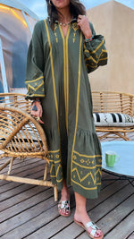 Olive Embroidered Midi Dress