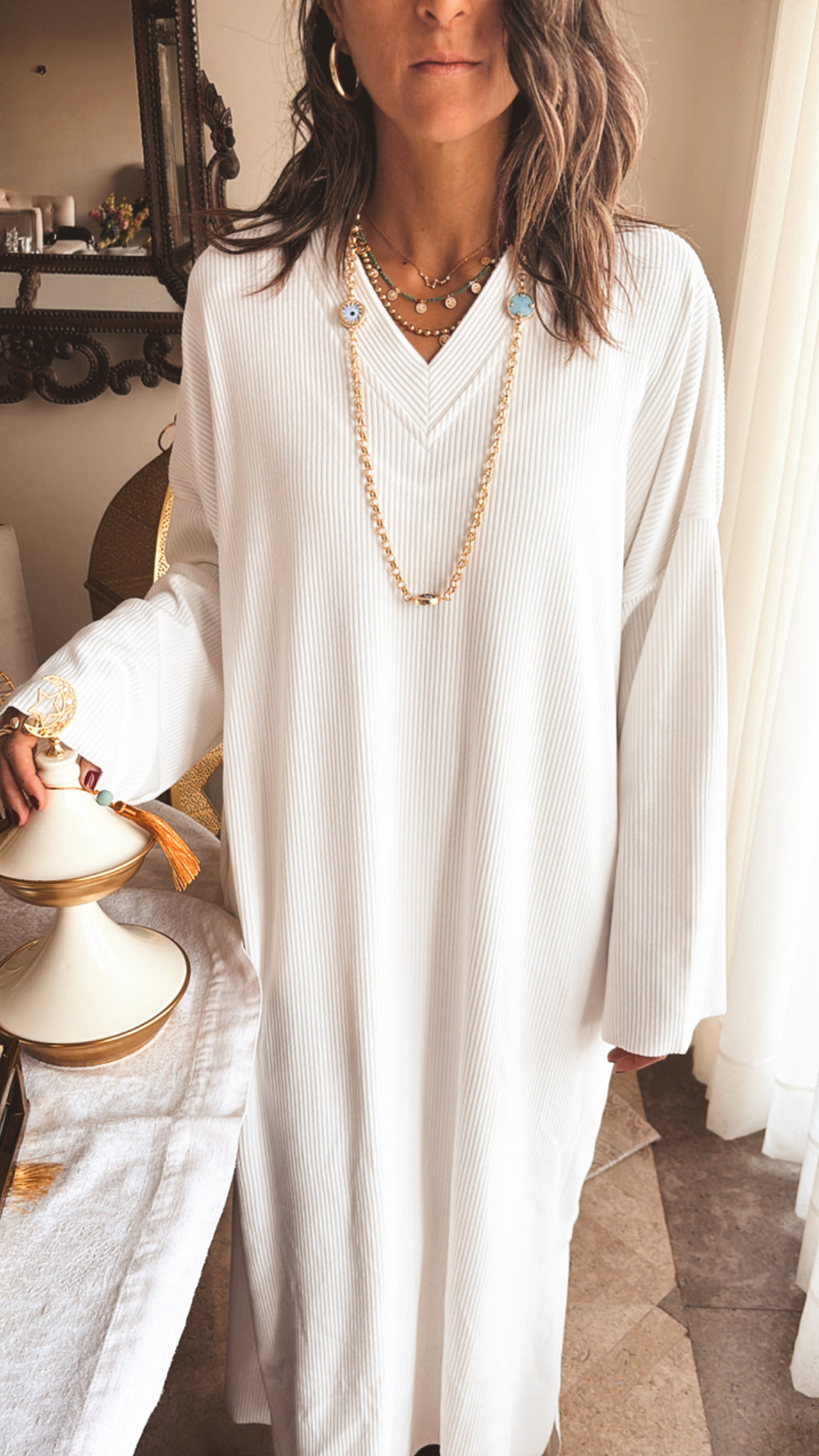 White Soft Ribbed Knit Dress