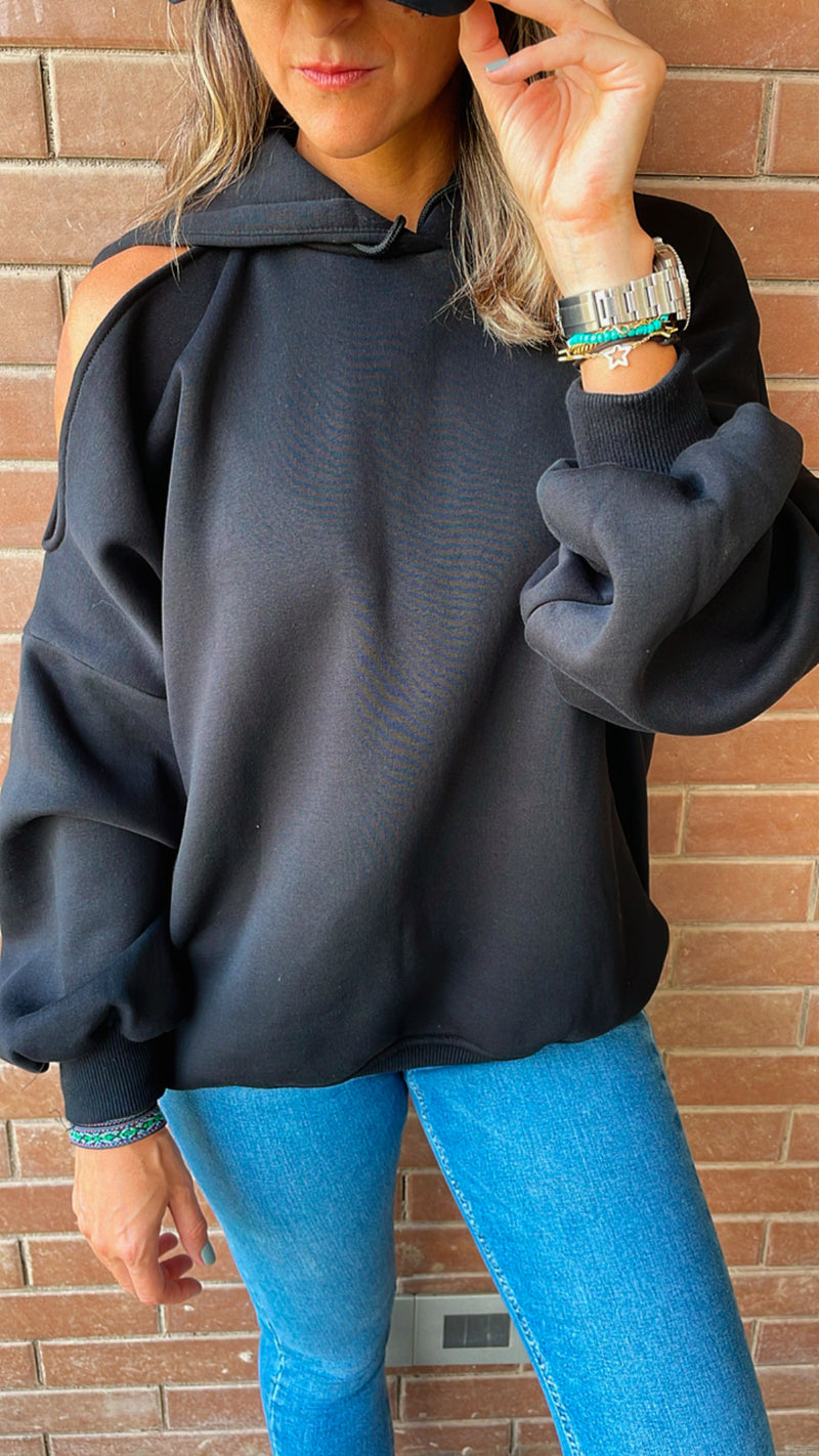 Drop shoulder sales cut out hoodie