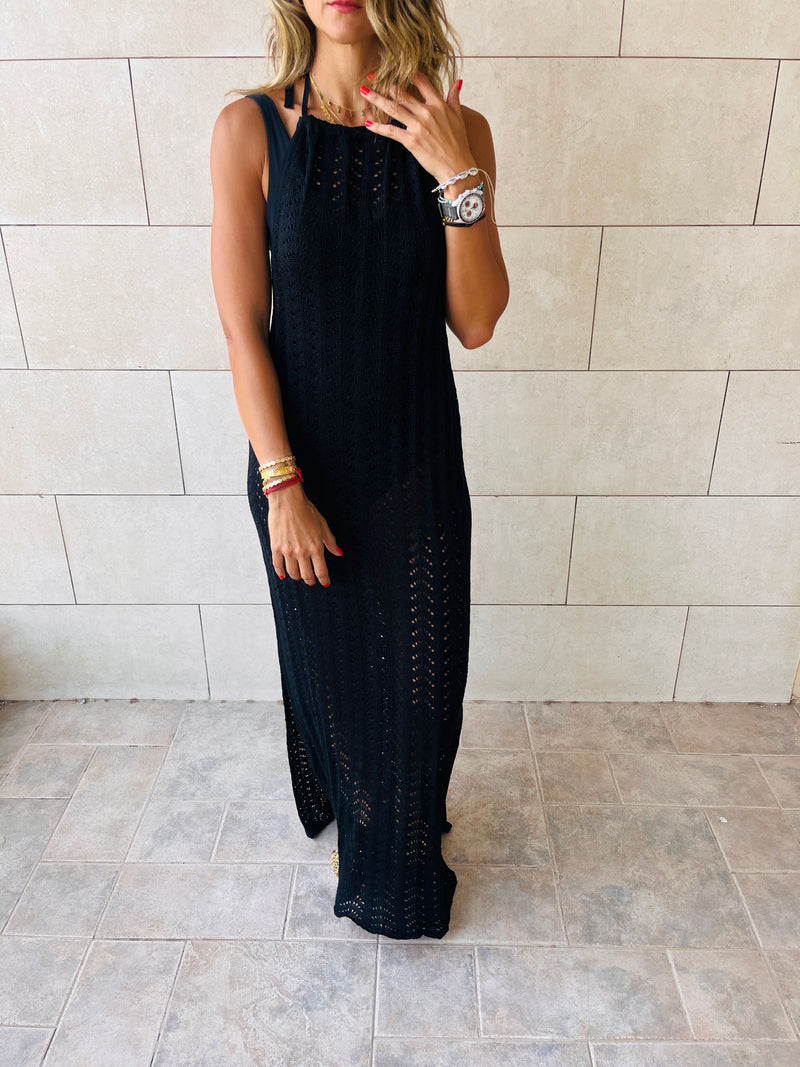Black Backless Moment Crochet Dress Frillu