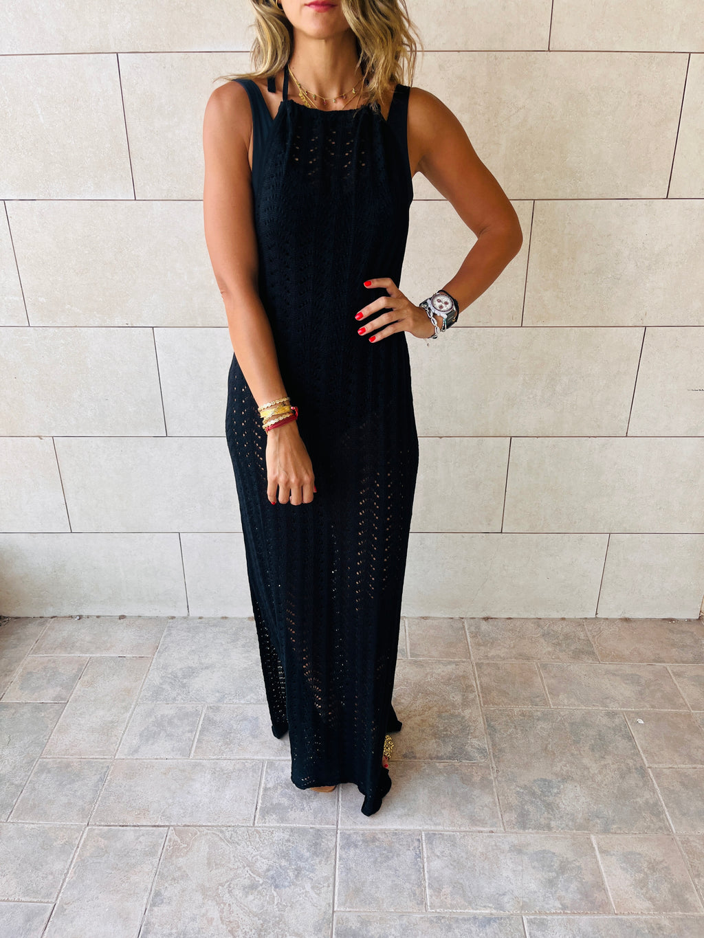 Black Backless Moment Crochet Dress