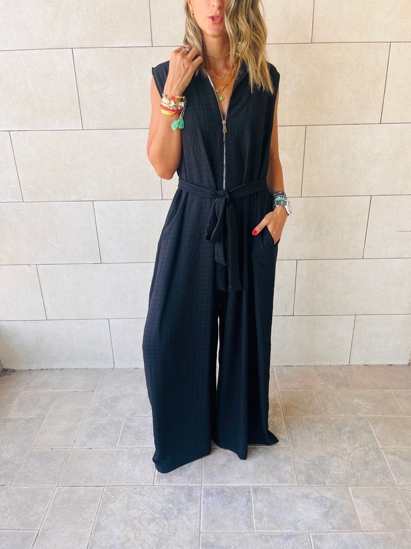 Black Boho Chic Jumpsuit – Frillu - Main Image