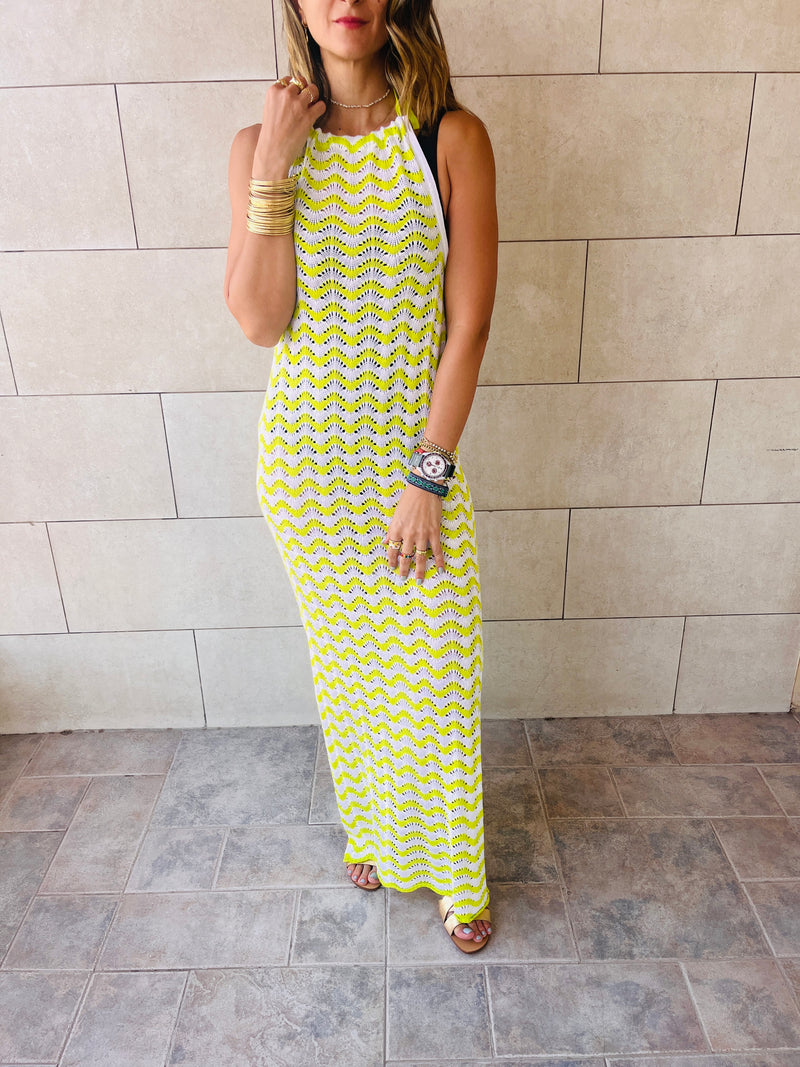 Lime Lollipop Waves Crochet Dress Frillu