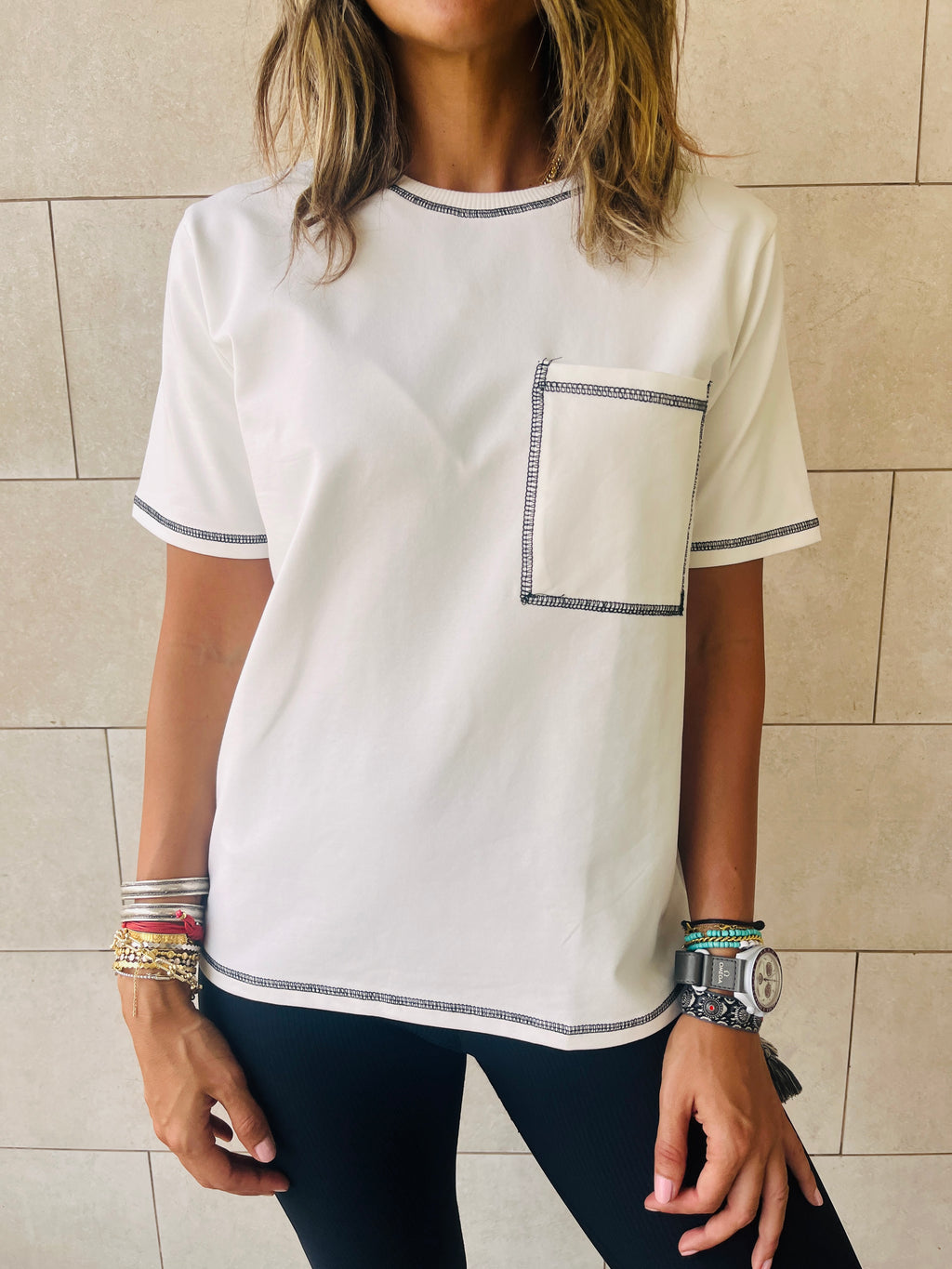 White Stitchy Tee