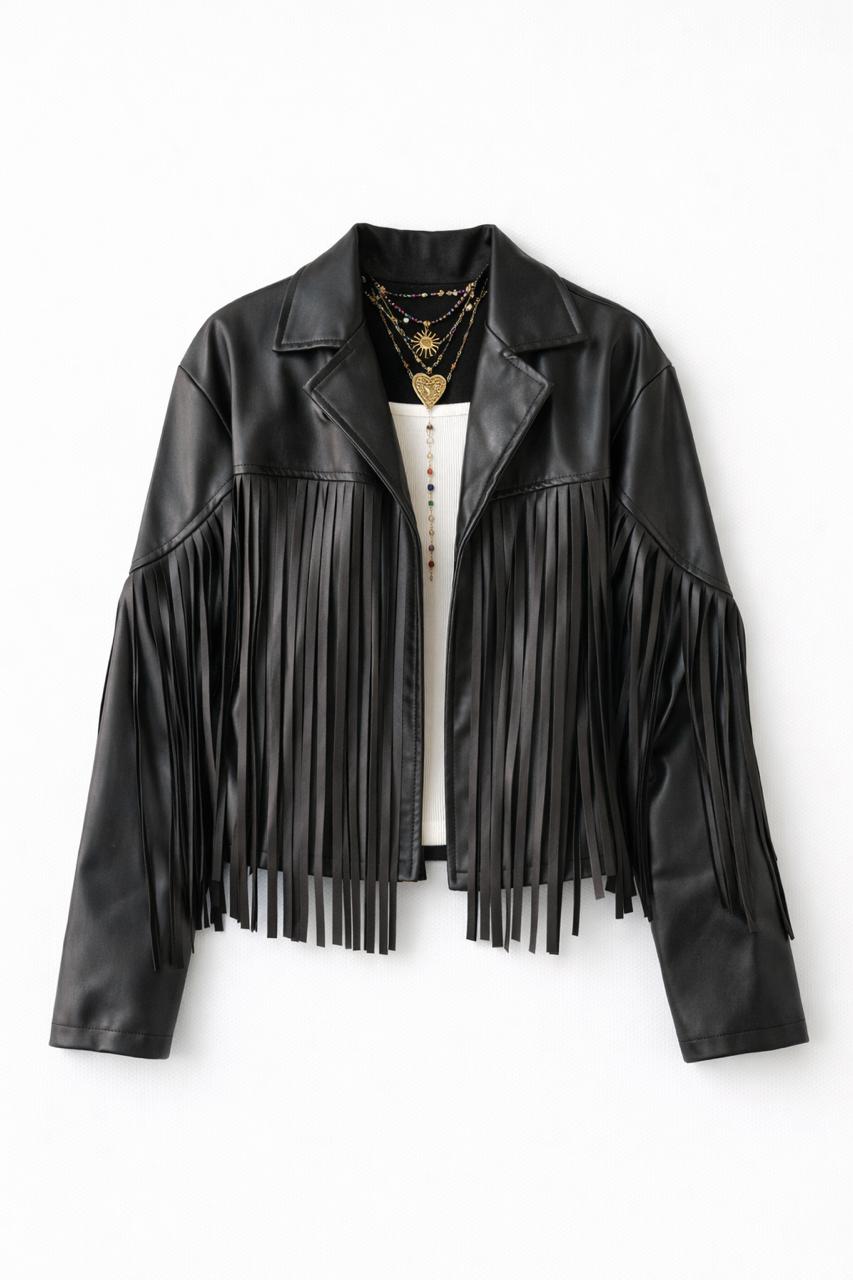 Black Fringe It Out Leather Jacket – Frillu