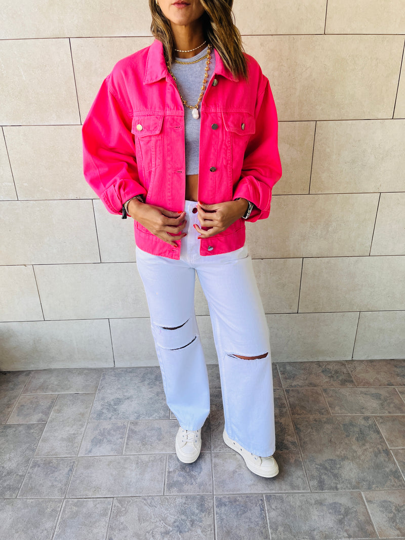 Fuchsia top jean jacket