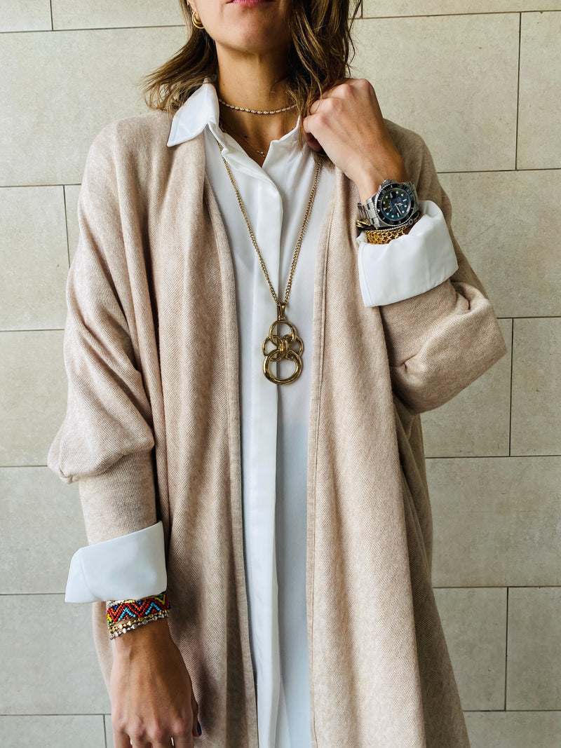Beige Longline Shrug Cardigan – Frillu