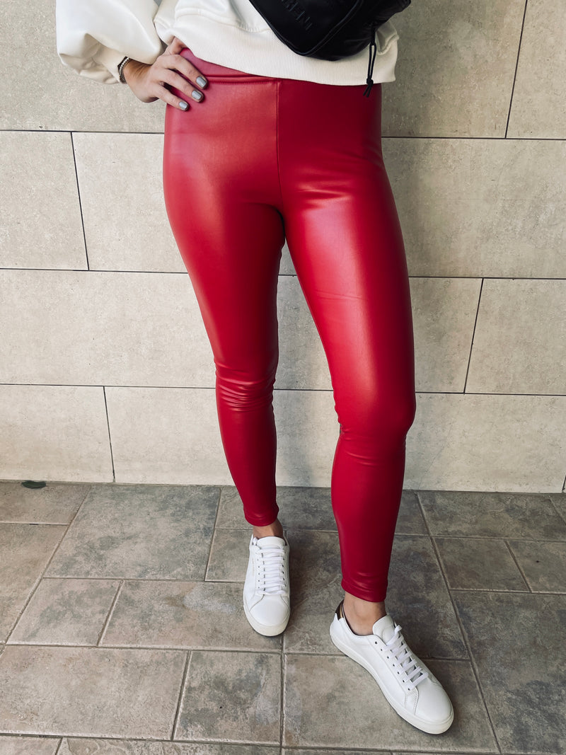 Red Frillu Leather Signature Fit Leggings