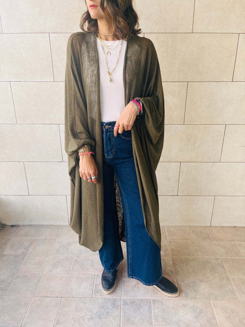 Olive Light As Air Bubble Kimono Frillu