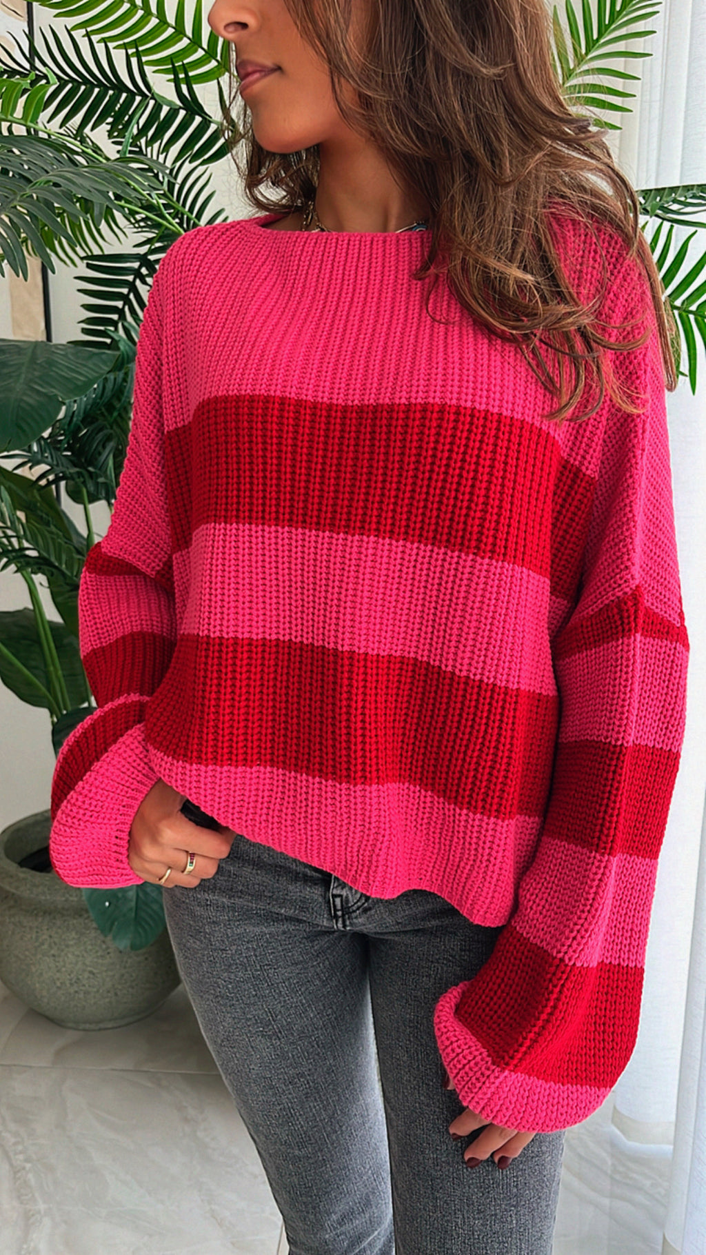Red Chunky Striped Knit