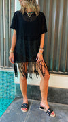Black Crochet Tassel Coverup