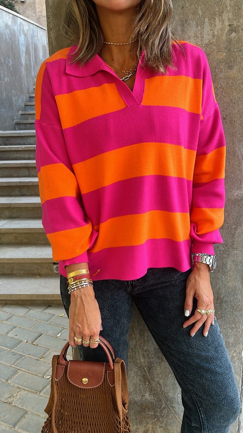 Fuchsia & Orange Preppy Top