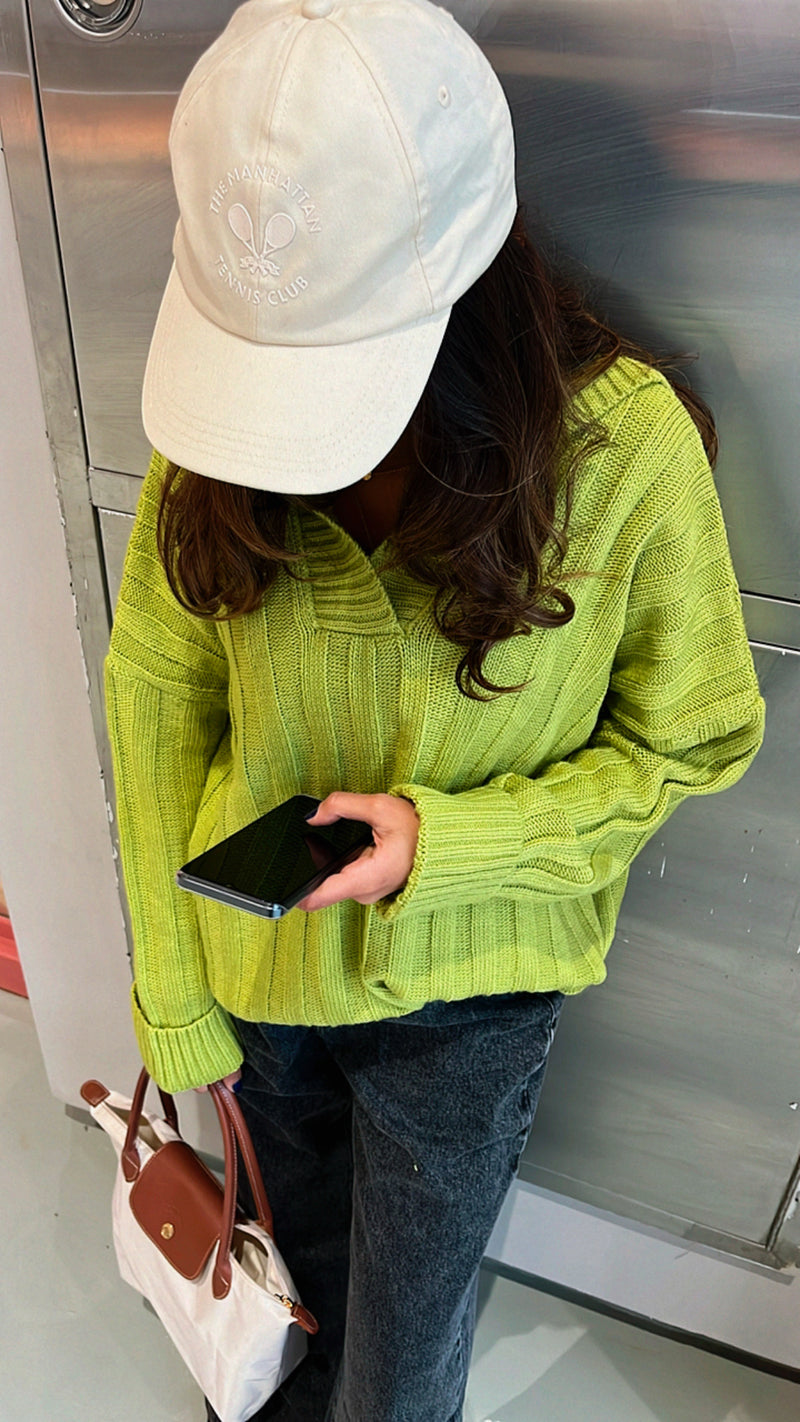 Lime Chunky Collar Knit