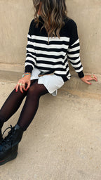Black & White Stripped Zip Up Knit