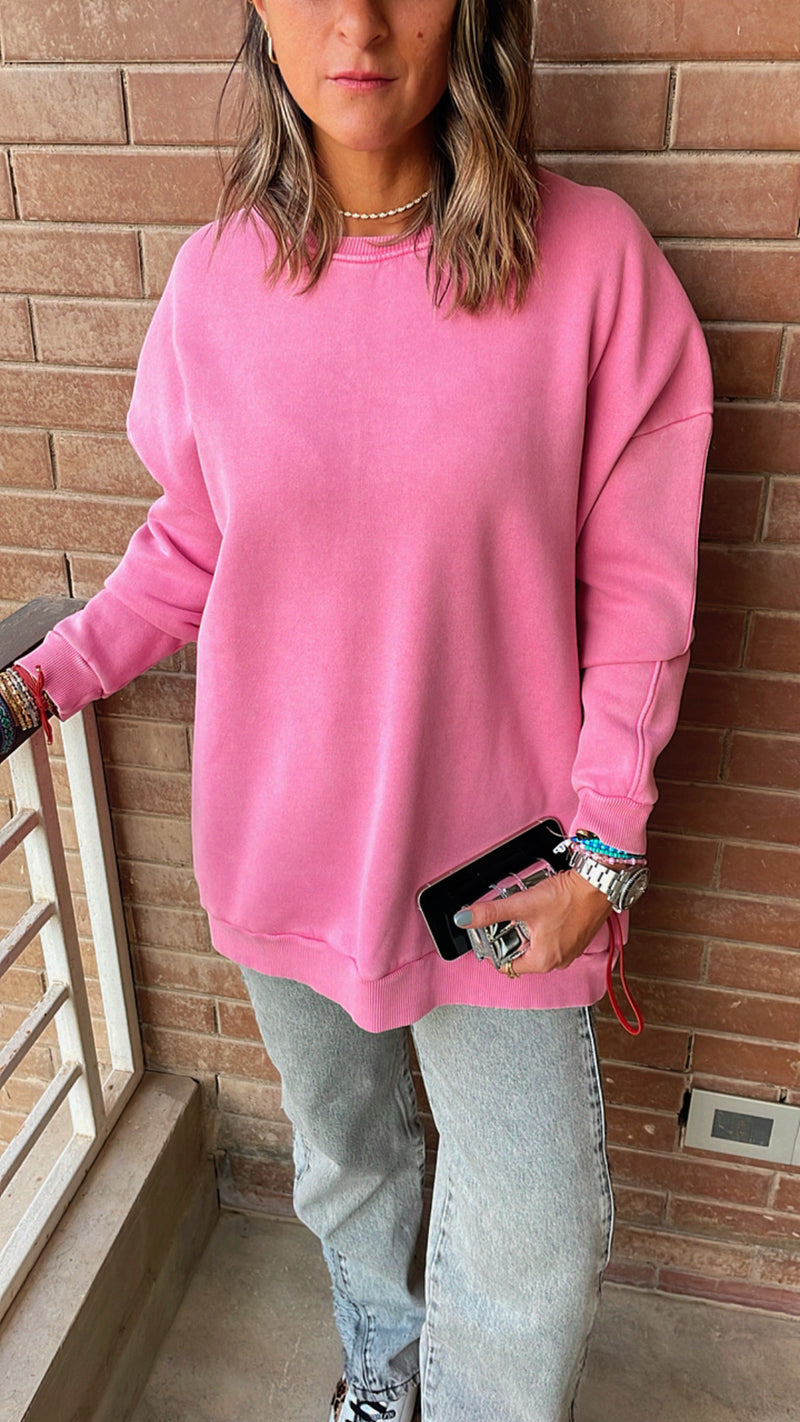 Pink Acid Wash Crew Neck