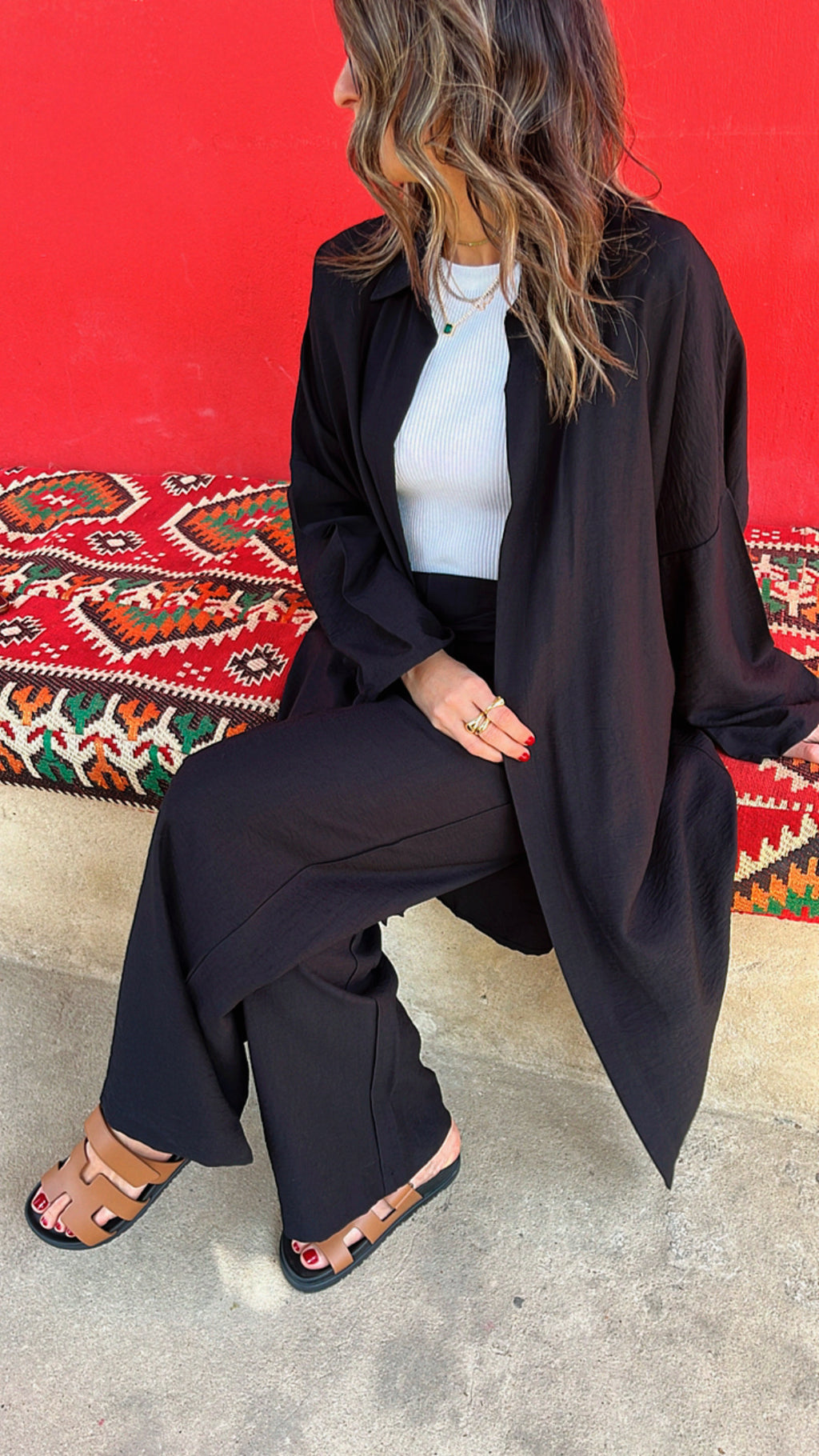 Black Basic Linen Kimono