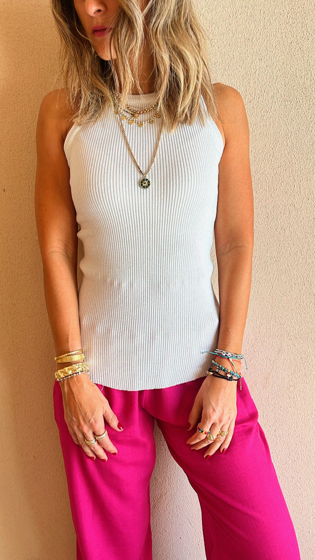 White & Black & Grey 120 Knit Racer Top