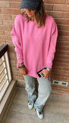 Pink Acid Wash Crew Neck