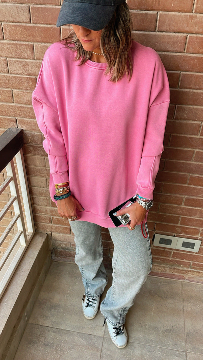 Pink Acid Wash Crew Neck