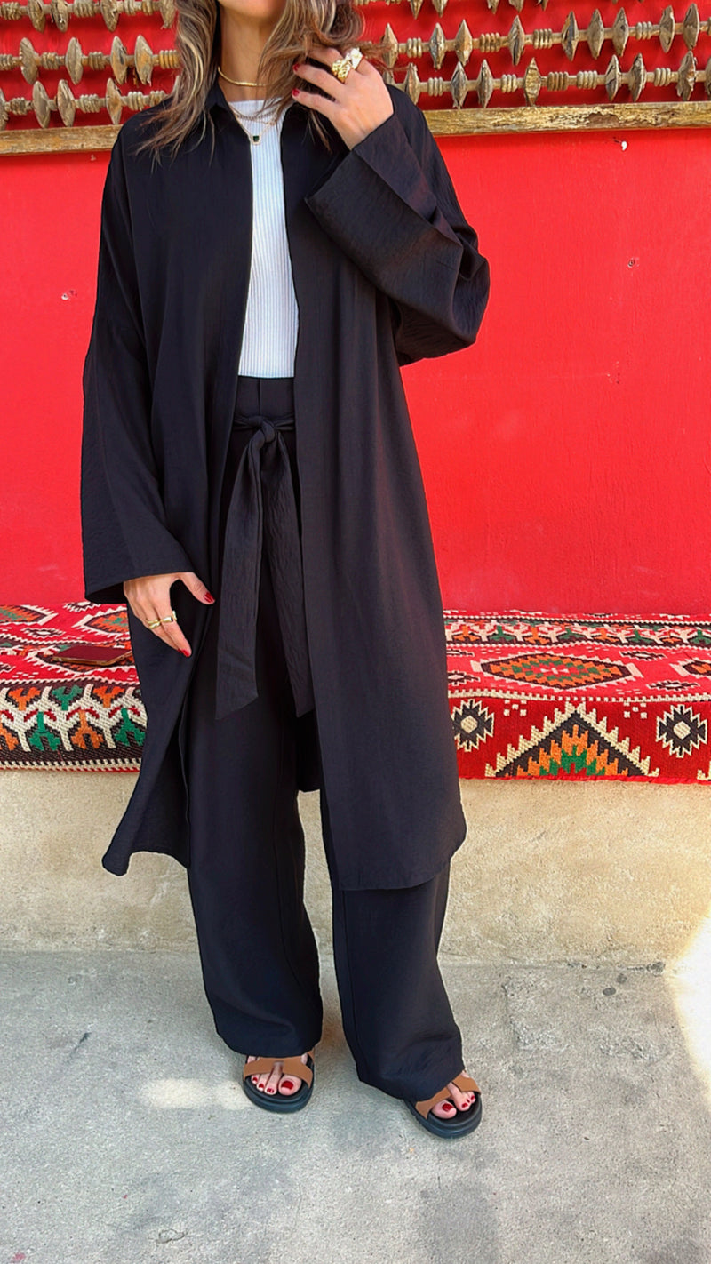 Black Basic Linen Kimono