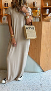 Beige Ribbed Tee Maxi Dress