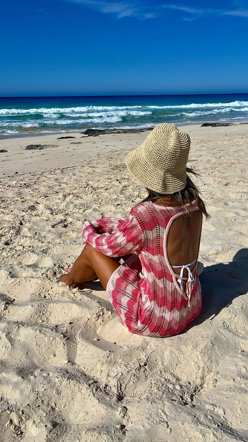Pink Sand And Salt Backless Crochet Mini Dress