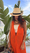 Orange Crochet Longline Vest
