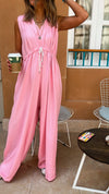 Pink Parachute Tie Waist Linen Jumpsuit