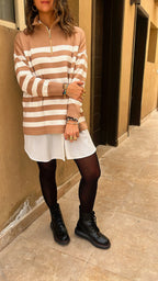White & Cafe Stripped Zip Up Knit