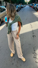 Beige Front Line Linen Pants