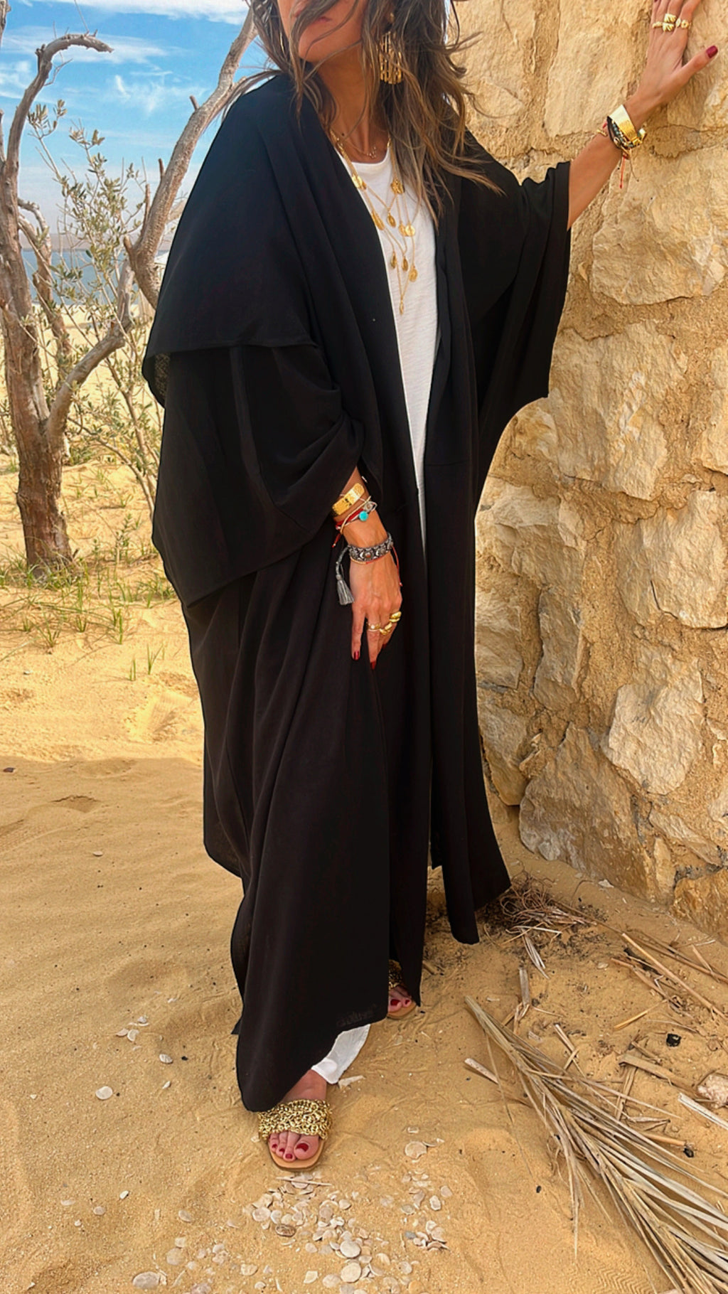 Black Layered Hooded Kimono