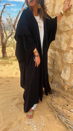 Black Layered Hooded Kimono