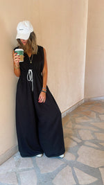 Black Parachute Tie Waist Linen Jumpsuit