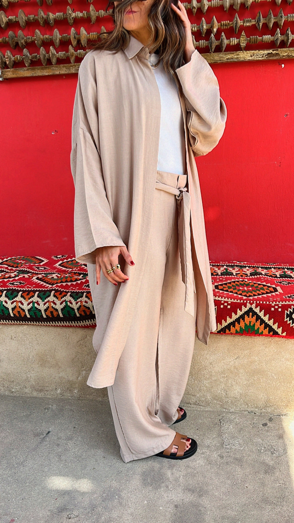 Beige Belted Pants