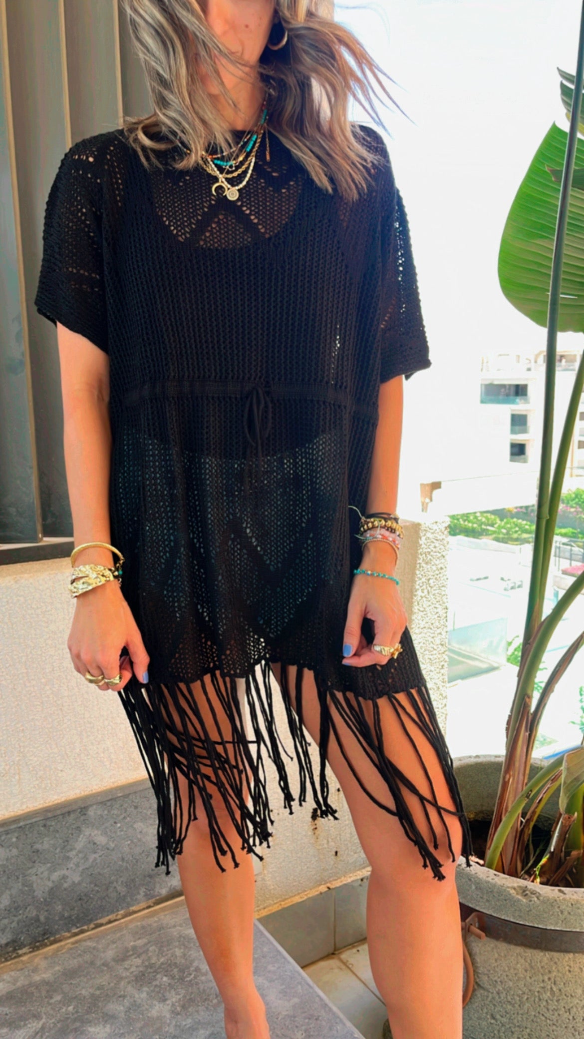 Black Crochet Tassel Coverup
