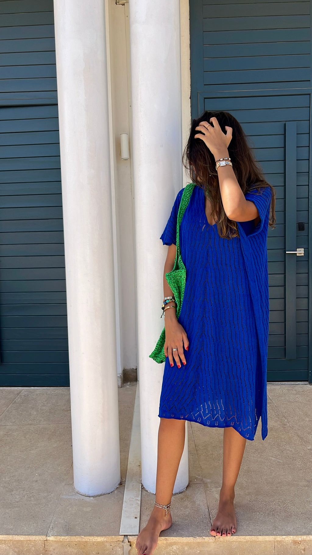 Blue Light Crochet Tee Coverup Dress