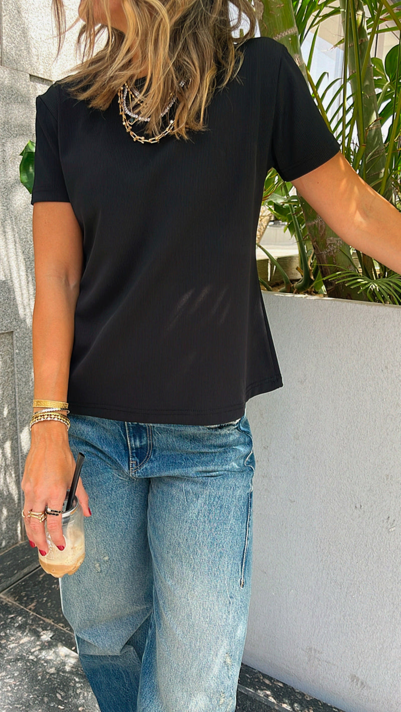 Black Ribbed Essential Jersey Tee