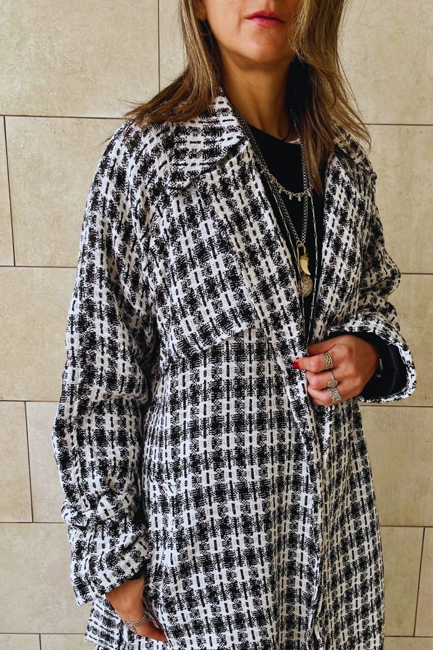 Tweed Checkered Longline Coat