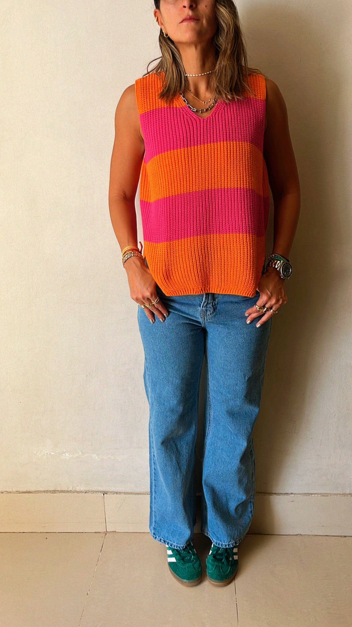 Orange & Fuchsia Striped Vest
