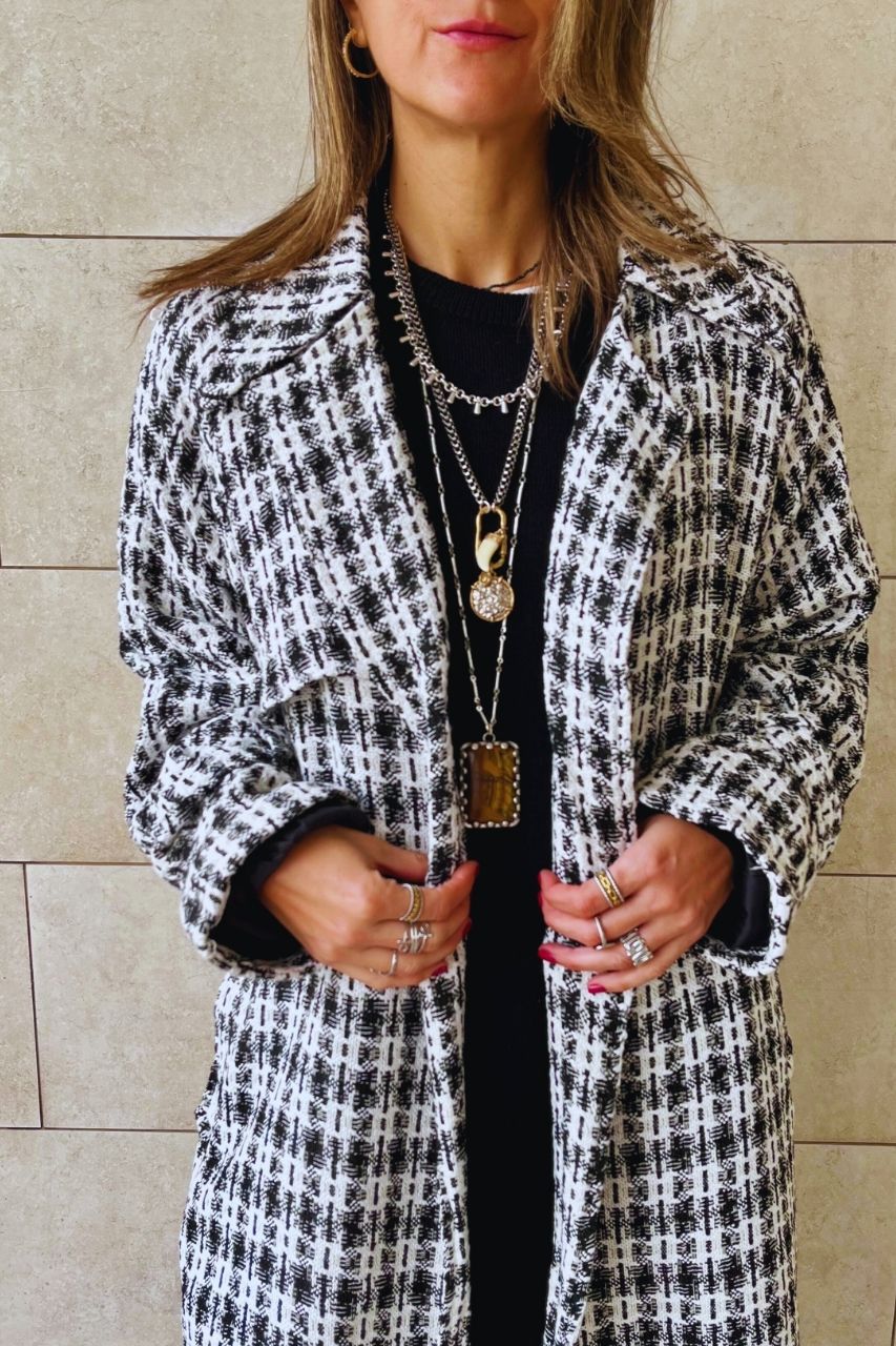 Tweed Checkered Longline Coat