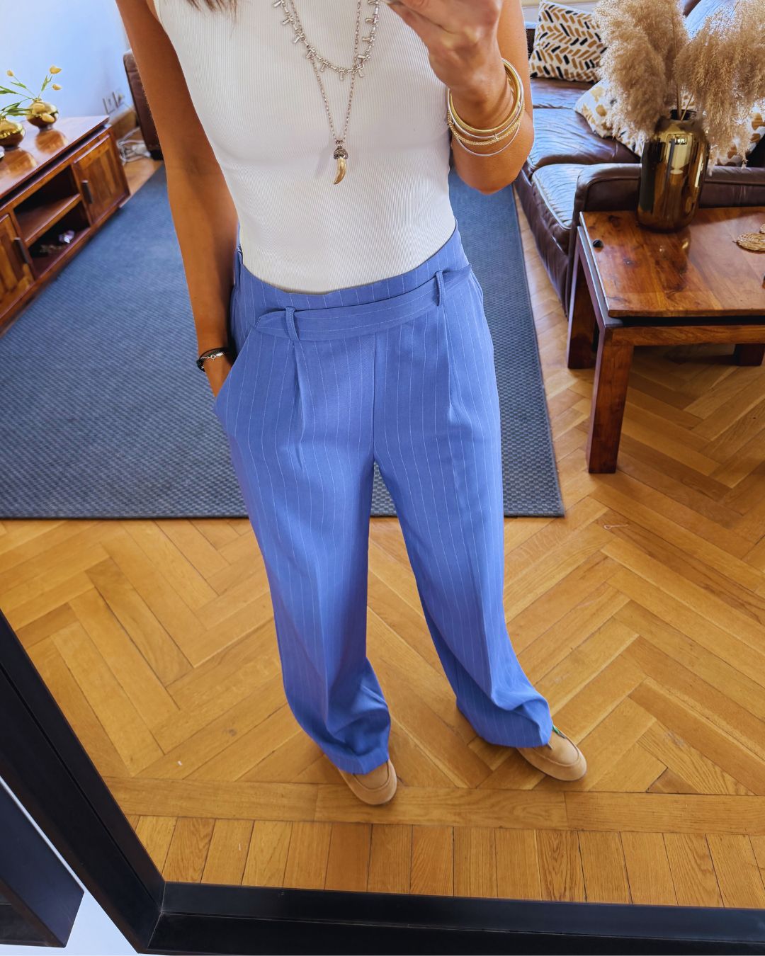 Baby blue Striped Frillu Signature Pants