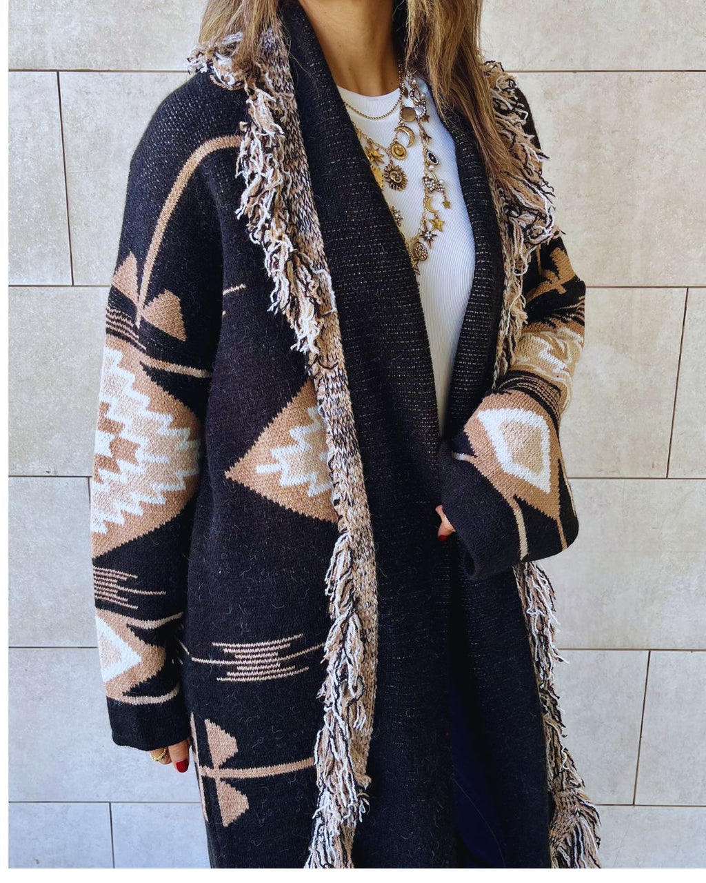 Aztec Black Ruffle Cardigan