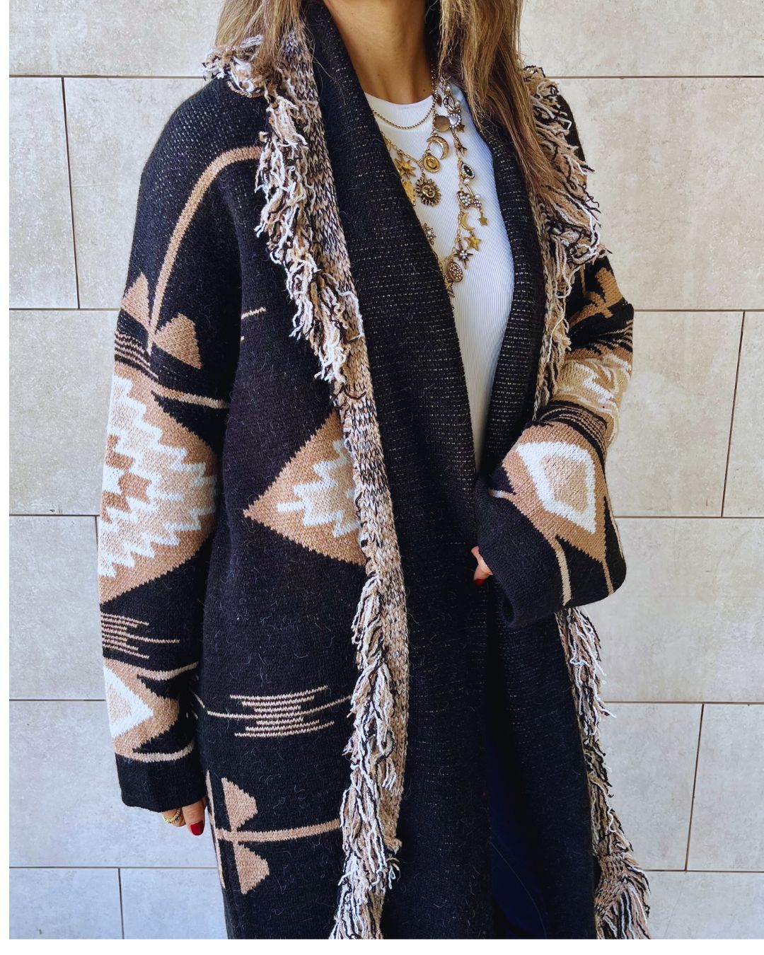 Aztec Black Ruffle Cardigan