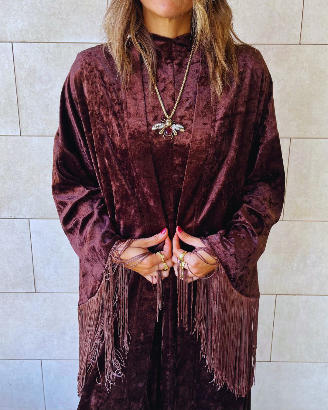 Brown Velvet Fringe Kimono