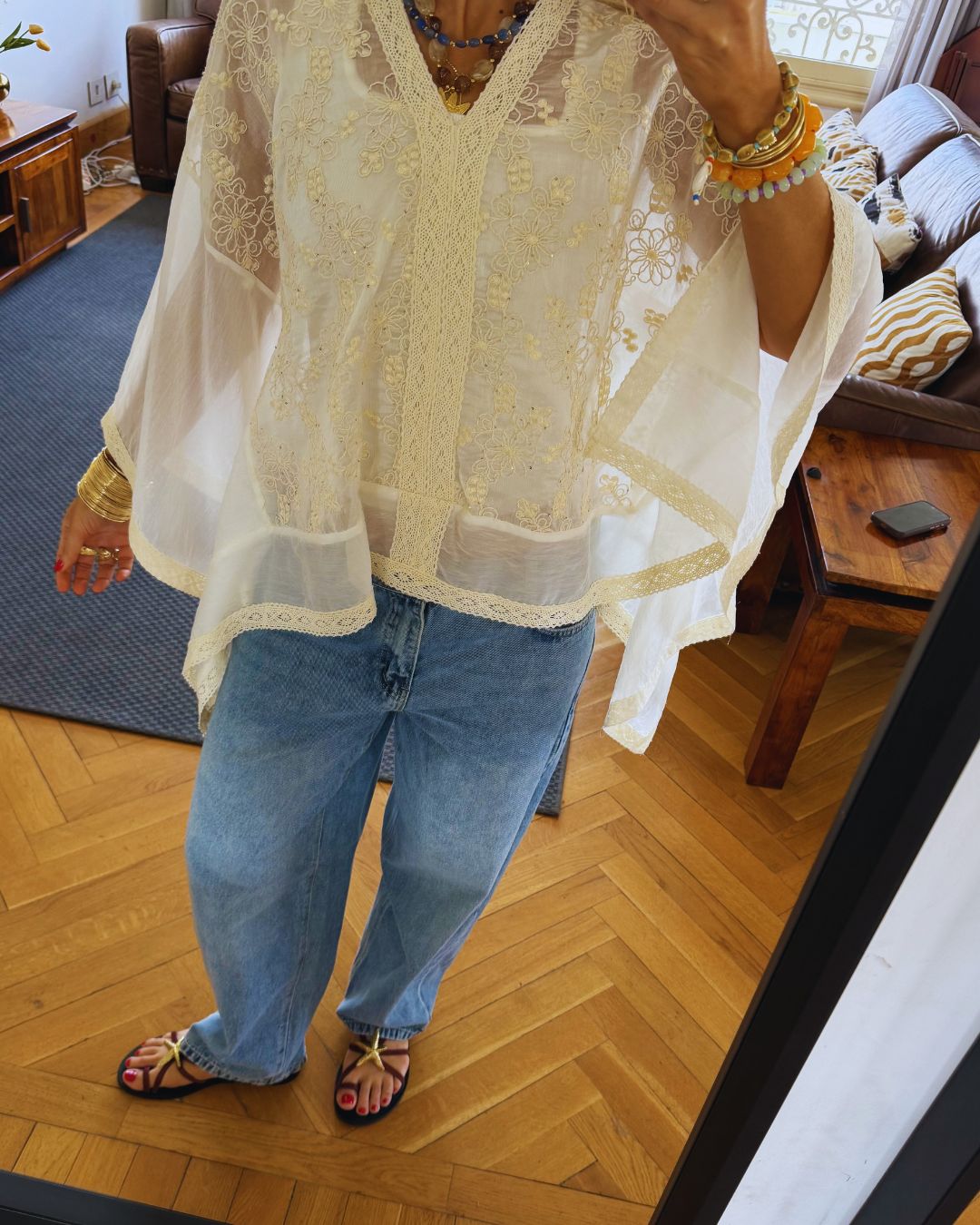 Ivory Floral Sheer Top