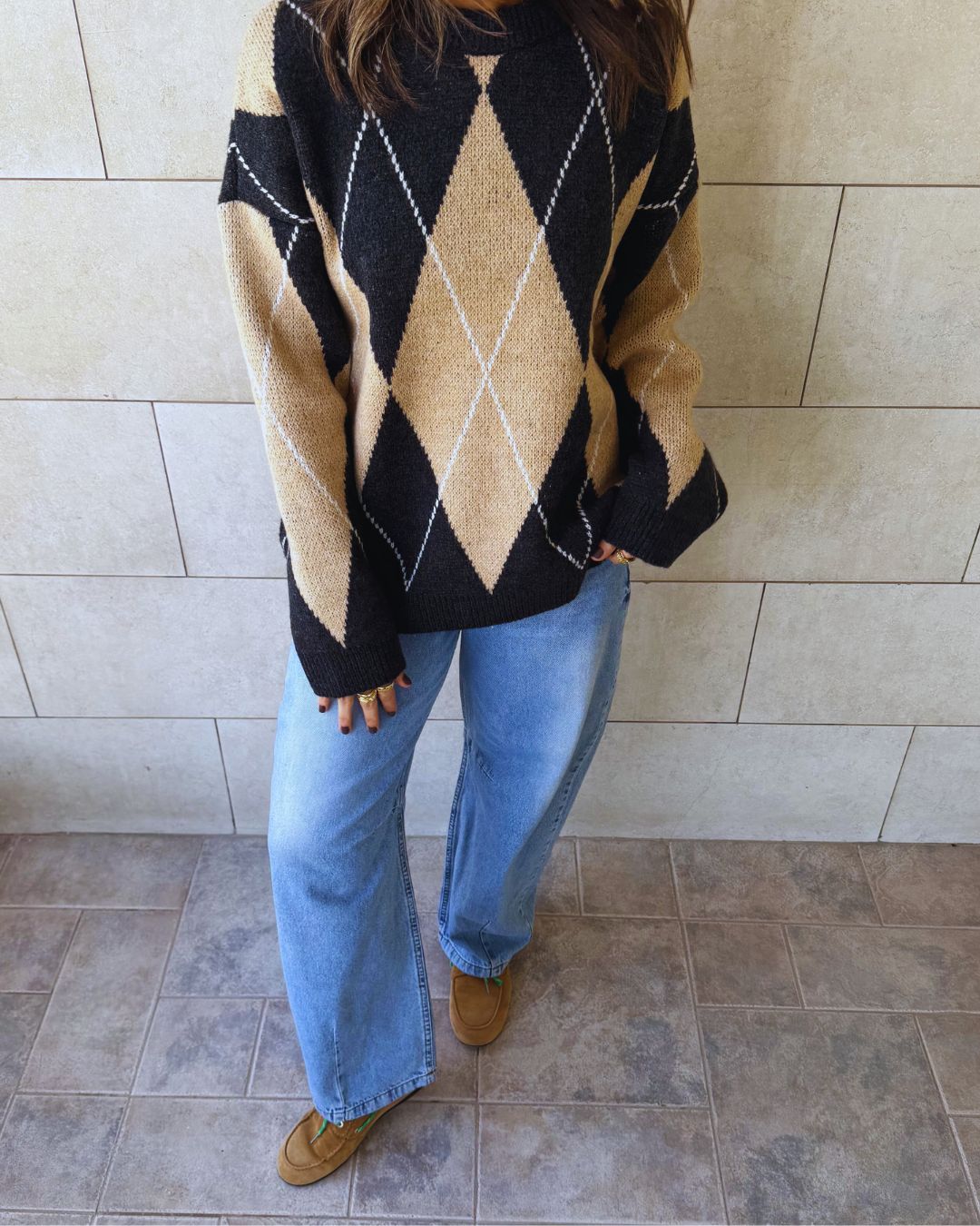 Beige Rebel Argyle Knit
