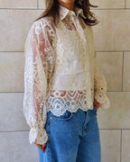 Ivory Sheer Lace Detailed Shirt