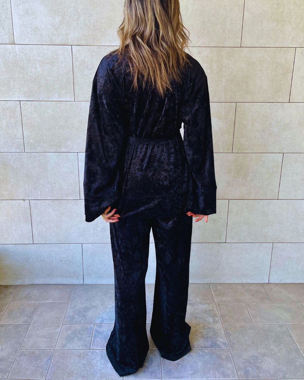 Black Velvet Wrap Fringe Kimono